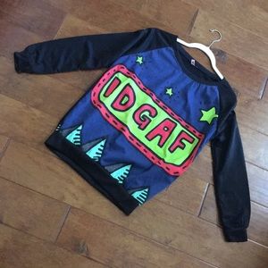 IDGAF Long Raglan Sleeve Top Small Medium Black